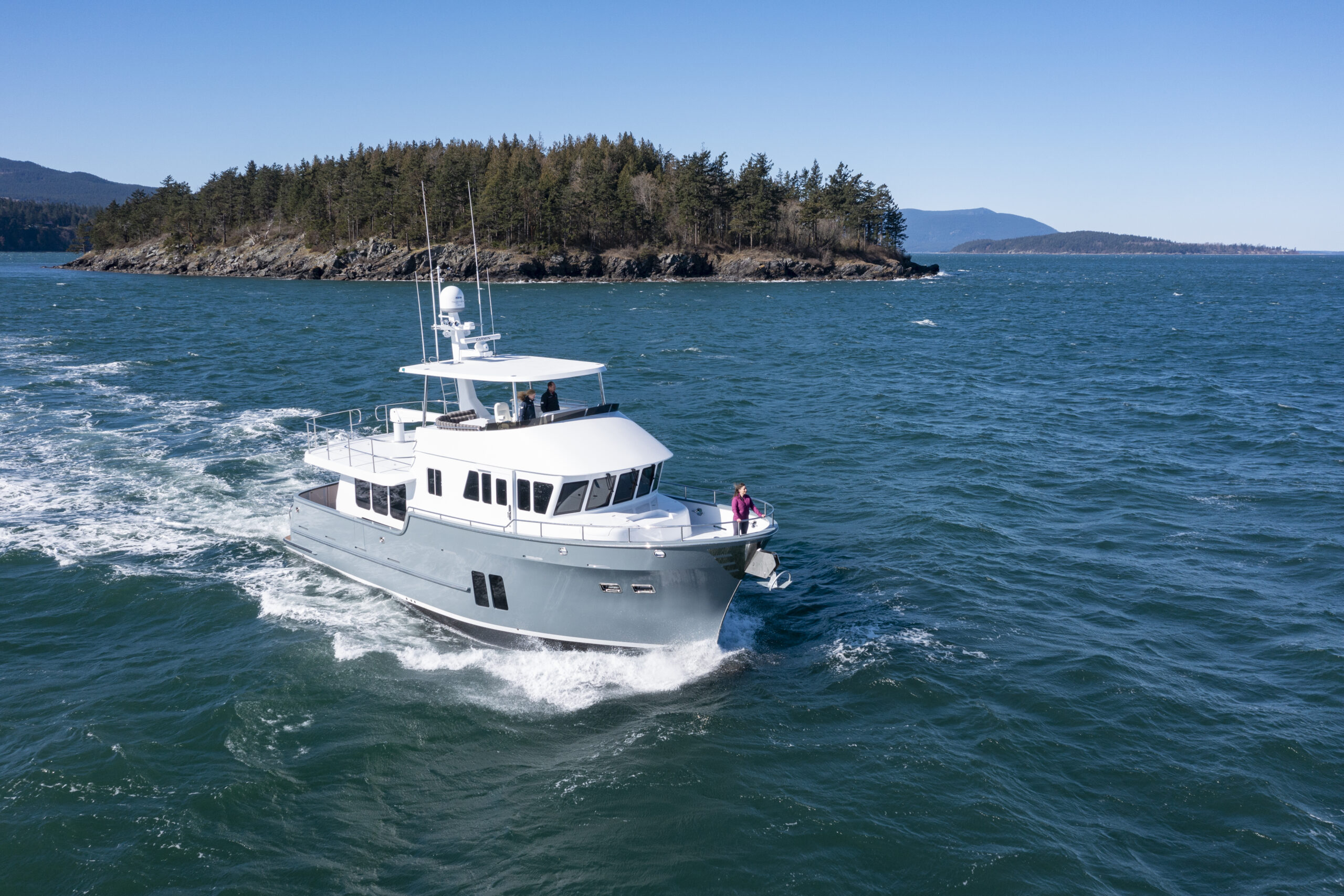 Northern Marine expedition yacht aerial view in open blue water