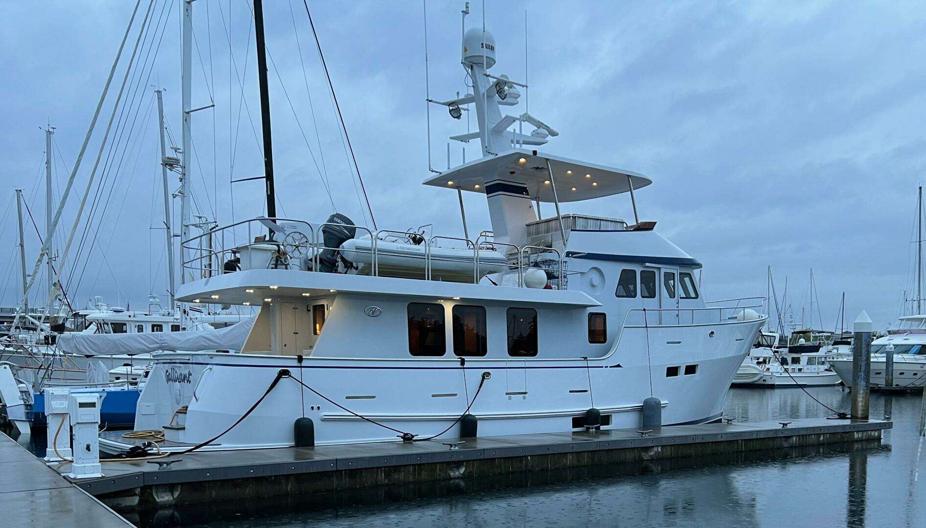 Northern Marine yacht stern view at marina dock